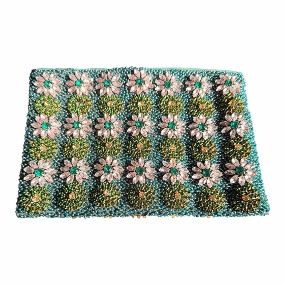 Anthropologie Daisy Beaded Clutch - Teal and Gold - Picture 8 of 10